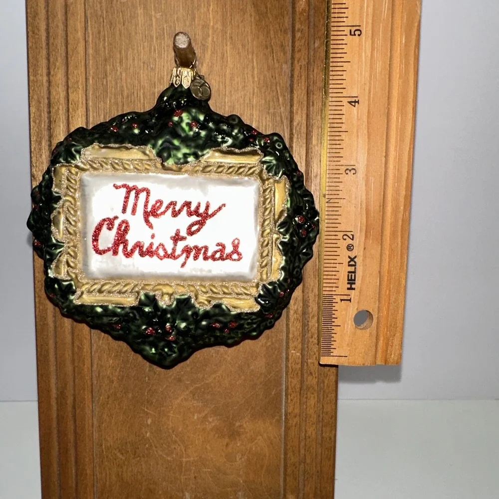 DEPARTMENT 56 Heavy Blown Glass 2008 MERRY CHRISTMAS WREATH‎ Ornament